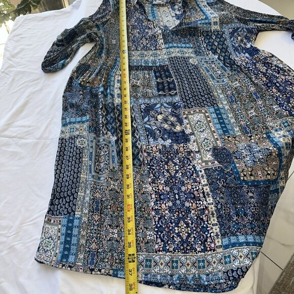 Chloe + Rene Womens Long-Sleeve Blue Patchwork Boho Dress Size L 100% Polyester - Picture 8 of 8